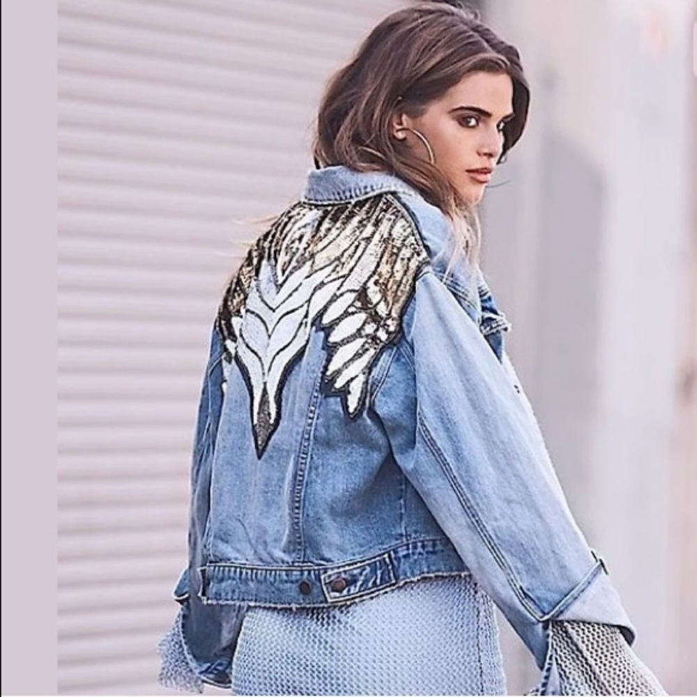 ✨ SOLD ✨Free People Glam Embellished Denim Jacket